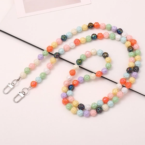 Colorful resin bead crossbody phone strap with metal clasps for various accessories