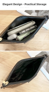 Brown monogram toiletry bag with gold zipper showing interior capacity and storage
