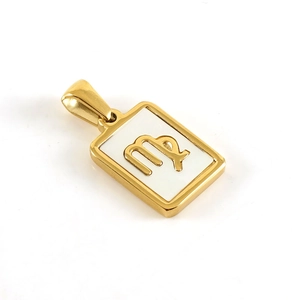 18k gold plated stainless steel Virgo constellation necklace with white shell pendant