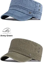 Detail van gewassen katoenen legerpetten met metalen oogjes en klein vierkant NEW-logoplaatje