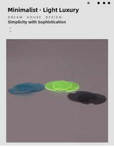 Detail view of transparent plastic protective ring guards in blue, green, and black colors