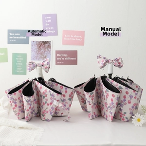 Detailed comparison of manual and automatic floral umbrellas with black sun coating