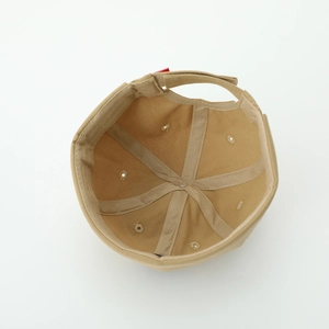 Internal structure of khaki cotton brimless cap with reinforced seams and velcro strap