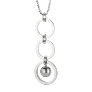Polished titanium steel necklace featuring triple interlocking ring pendants and a metal bead