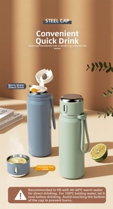 Detail of insulated bottles with steel lid as cup and direct drink spout feature