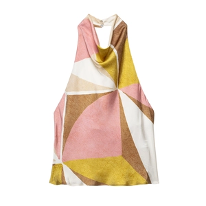 Women's halter neck sleeveless top with abstract geometric prints in satin finish