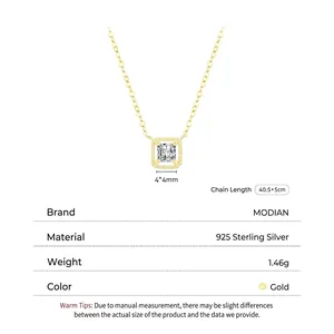 925 Sterling Silver square sugar pendant necklace with gold plating and cubic zirconia