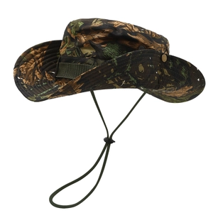 Unisex camouflage wide brim boonie hat with windproof cord for hiking and camping