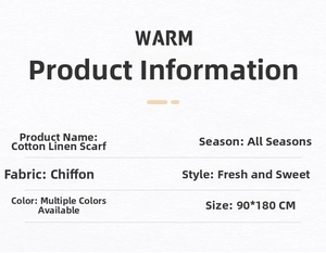 Detailed specifications for 90x180cm chiffon scarves with multiple color options