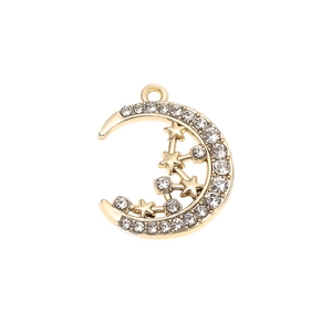 Elegant gold moon and star pendant with sparkling rhinestones for jewelry making