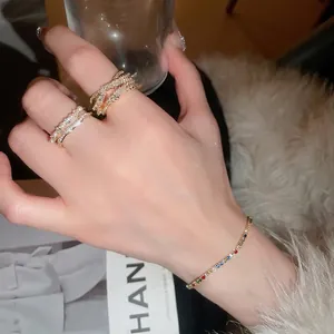 Luxe 18K gold-plated crossover ring with colorful zircon tennis bracelet for women