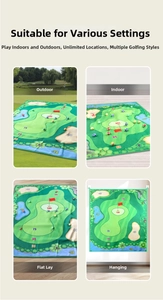 Detalle de la alfombrilla de golf gruesa que muestra el uso en interiores y exteriores