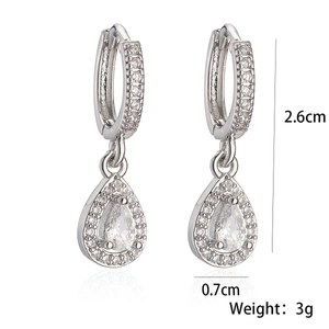 Elegant silver teardrop earrings with clear cubic zirconia crystals, 2.6cm length
