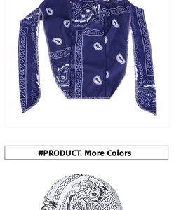 Detail view of navy blue and white paisley bandana durags with silky stretch fabric