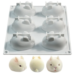 Detail view of 6-cavity rabbit silicone mold for ice cream, mousse, and cakes