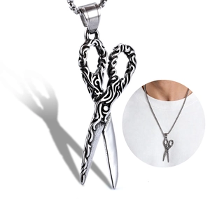 Scissor Pendant Necklace Stainless Steel Carved Vine Pattern Gothic Vintage Retro Style Jewelry For Men