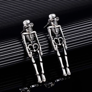 Gothic skull skeleton drop earrings in vintage silver finish with a polished dark design