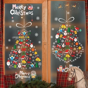 Stickers de Noël pour fenêtres avec Père Noël, sapin et renne sur verre dépoli décoratif