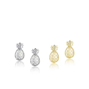 Élégantes boucles d'oreilles ananas en argent sterling S925 avec zircons brillants