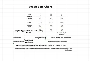 Size chart for women knit cardigan showing measurements for S, M, and L sizes in centimeters