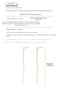 Specifications of S925 sterling silver tassel threader earrings with dimensions and weight