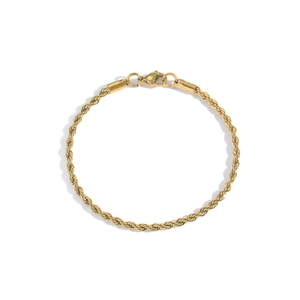Detailed view of gold plated twisted rope chain bracelet featuring a secure lobster clasp