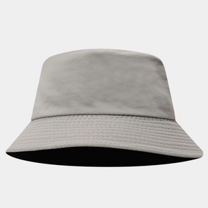 Close-up of light gray quick-dry bucket hat with reinforced multi-row brim stitching