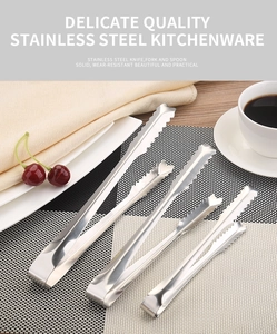 Three-piece stainless steel food tongs set with jagged teeth design and mirror finish