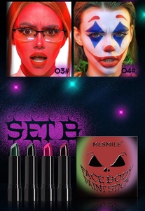 Detailed view of the 4-color Halloween face and body paint sticks set B with makeup look