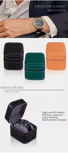 Three-color portable PU leather watch cases with zipper closure and velvet interior