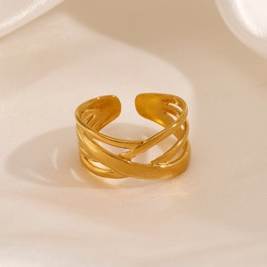 Minimalist gold adjustable stainless steel crisscross multi-layer open ring for women