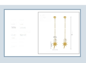 Detailed close-up of 68mm titanium steel pearl earrings with elegant 18K gold star drops