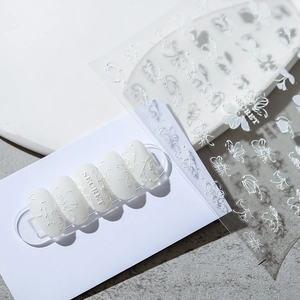 3D Relief Nail Art Sticker Selbstklebend Weiß Floral Schmetterling Abziehbilder Für DIY Maniküre Dekoration