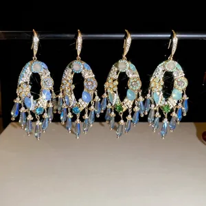 Orecchini Pendenti Con Nappa Stile Palazzo Vintage Con Perno In Argento Sterling 925 Gioielli Ovali Zircone Vetro