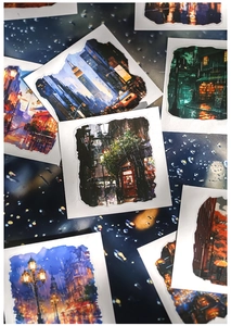 Adesivi artistici di città sotto la pioggia con scene di New York e Parigi per DIY