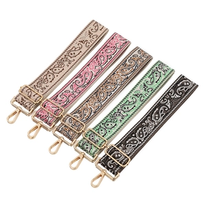 Wide Adjustable Bag Strap Replacement Paisley Ethnic Style Jacquard Polyester Shoulder Crossbody Belt With Metal Buckles