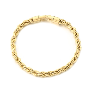 Bracelet chaîne corde torsadée dorée de 6 mm avec fermoir cylindrique poli brillant