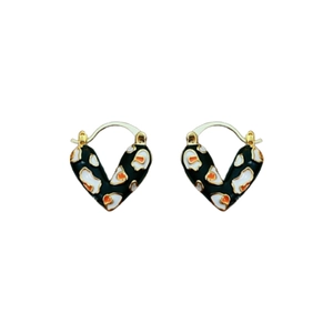 Vintage Herz-Ohrringe mit Goldplattierung, Emaille-Finish und Leopardenmuster