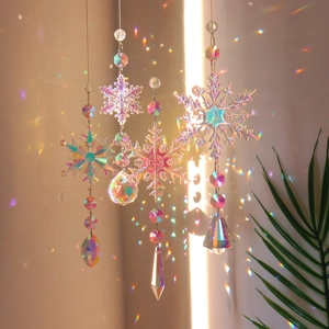 Rainbow AB crystal snowflake suncatcher with icicle pendants for window and tree decoration