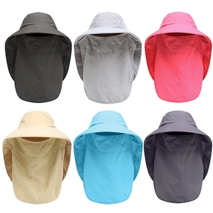 Outdoor sun hat with face cover and neck flap in six colors for hiking and fishing
