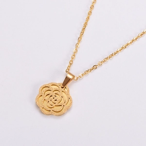 Polished and frosted rose flower pendant necklace in elegant golden finish for women