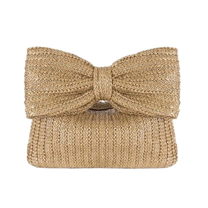 Straw Woven Handbag Large Bowknot Zipper Closure Summer Beach Style Casual Clutch For Women