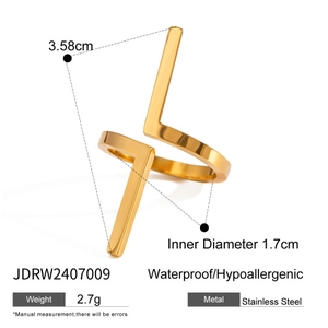 18k gold plated stainless steel open ring with minimalist geometric Z-shaped design