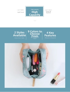 Trousse de maquillage florale à grande capacité avec fentes pour pinceaux et poches