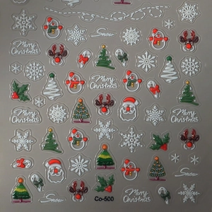 3D embossed Christmas nail stickers with reindeer snowman and snowflake designs