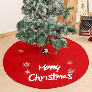 Christmas Tree Skirt Red Fabric Embroidered Snowflake Merry Christmas Pattern Festive Holiday Decoration Circular