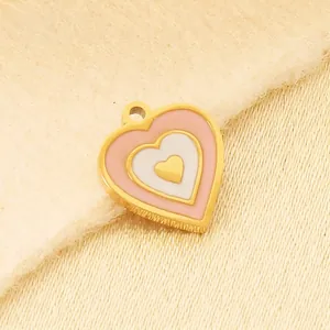 Ciondolo A Cuore Acciaio Inossidabile Placcato Oro 18K Smalto Multistrato Accessori Per La Creazione Di Gioielli DIY
