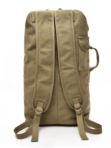 Khaki canvas travel backpack with adjustable straps and side pockets for outdoor travel