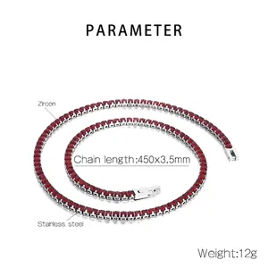 Colorful 18K gold plated stainless steel tennis chain with red zircon geometric squares