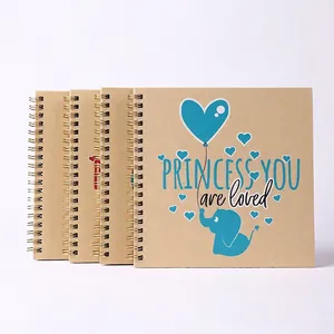 6 inch cartoon notebook with gold coil binding and blue elephant kraft paper cover